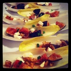 Endive Bites with Goat Cheese, Figs and Honey