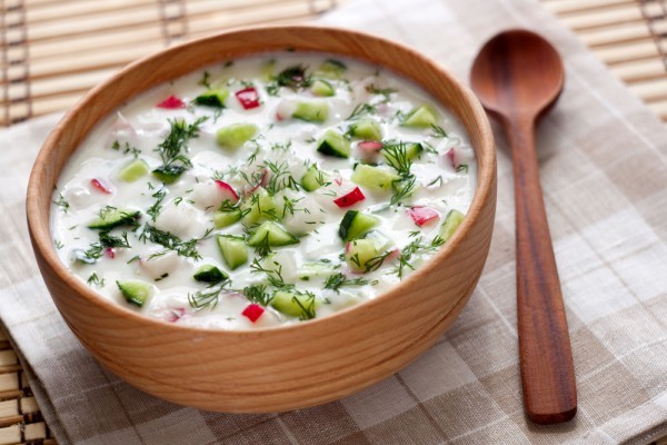 Okroshka – Traditional Dish of Russian National Cuisine, a Cold Refreshing Soup